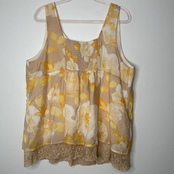Suzanne Betro Tank Top Size 2X Yellow Floral Flowy - Picture 4 of 8
